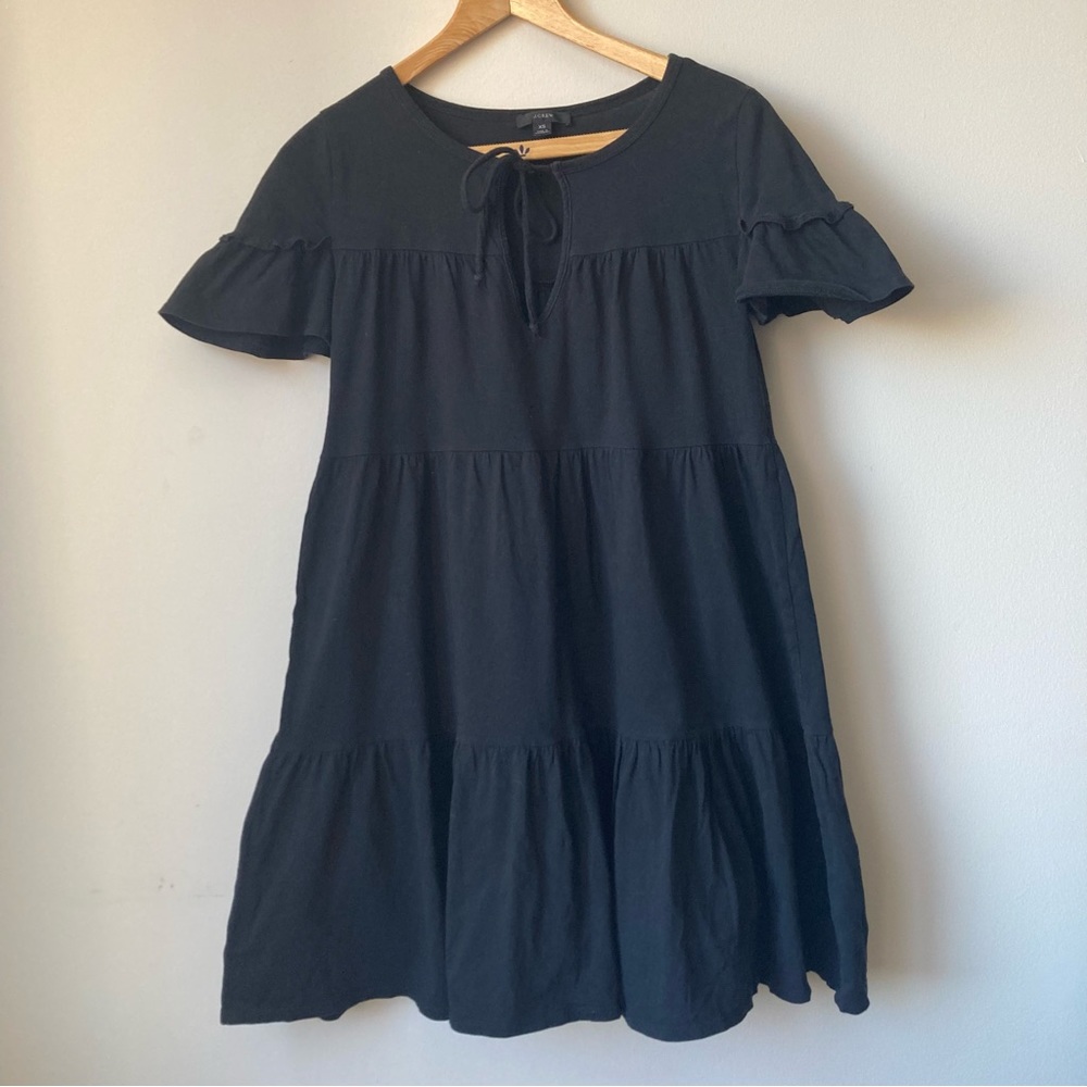 J. Crew Dress Boho Black Broken-In 100% Cotton  Tiered Mini Women Sz XS Flutter